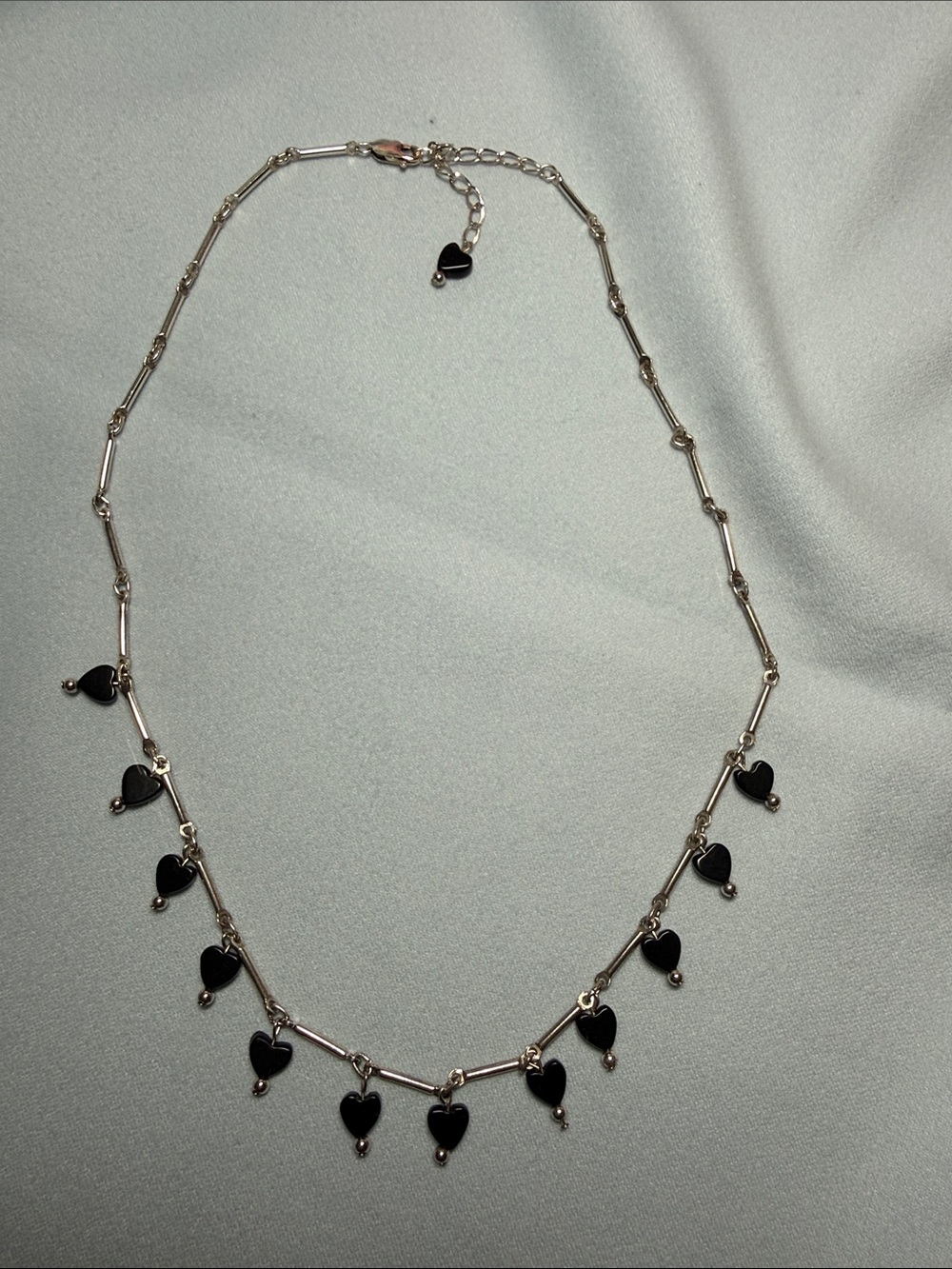 Sterling Silver Necklace with Black Heart Charms - 18 inch